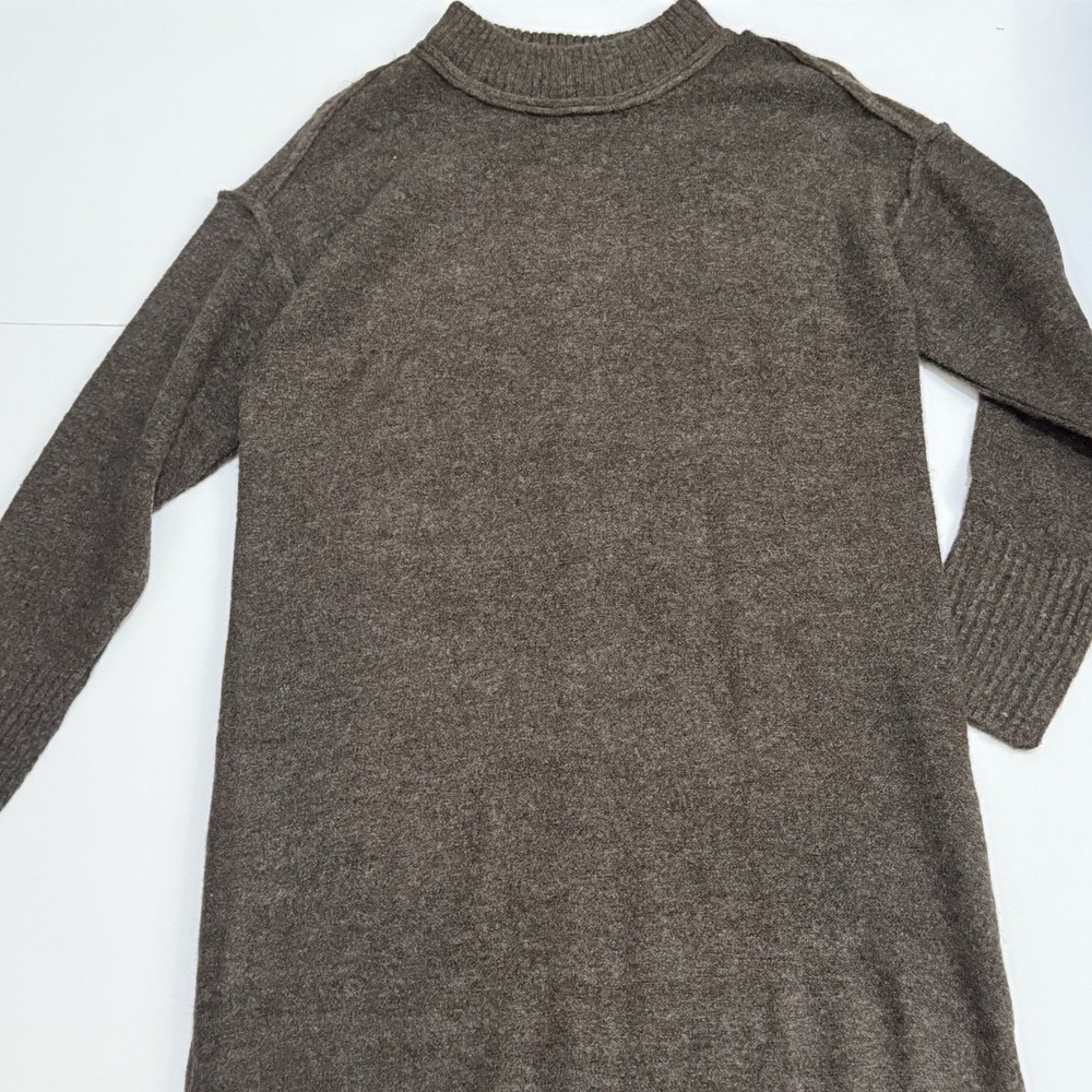 Stitch Drop Stowe Ribbed Sweater Dress Long Sleeve Knit Brown Mushroom Small NWT